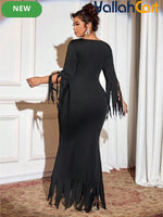 Plus Size Women’s Gothic Mermaid Dress – Asymmetric Long Sleeve Elegant Maxi Dress