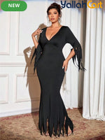 Plus Size Women’s Gothic Mermaid Dress – Asymmetric Long Sleeve Elegant Maxi Dress