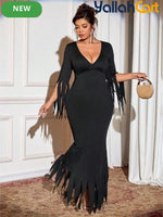 Plus Size Women’s Gothic Mermaid Dress – Asymmetric Long Sleeve Elegant Maxi Dress