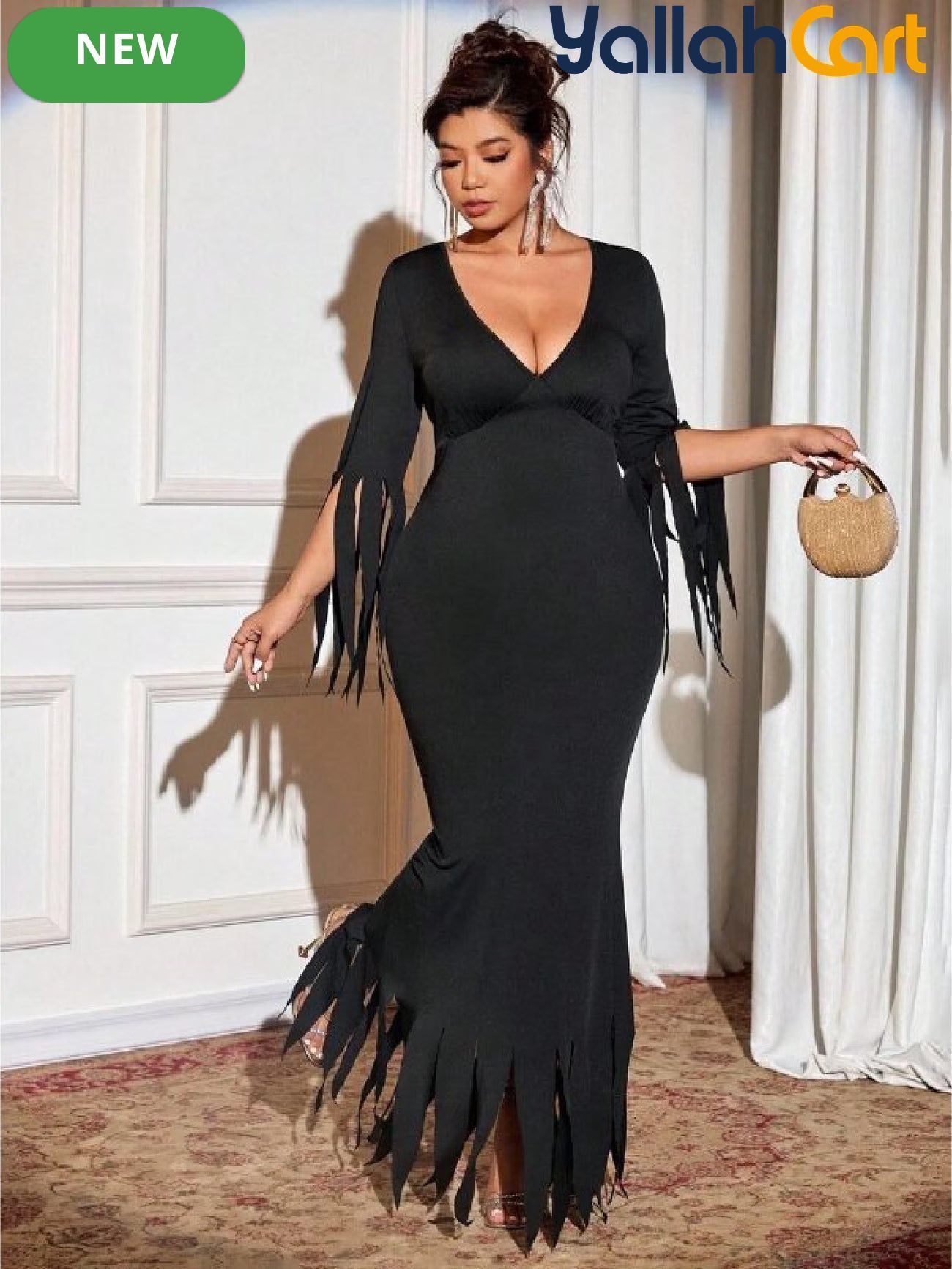 Plus Size Women’s Gothic Mermaid Dress – Asymmetric Long Sleeve Elegant Maxi Dress
