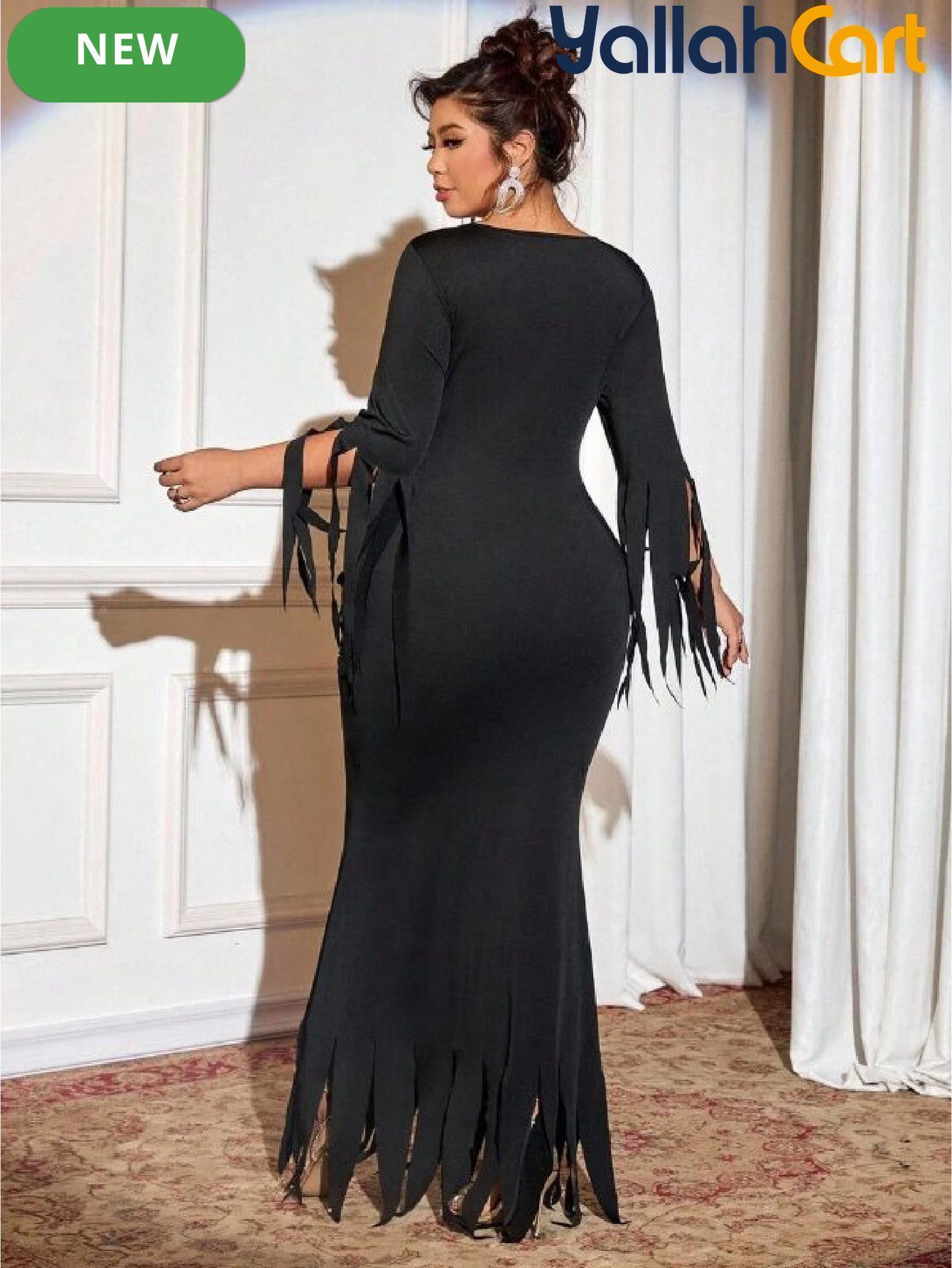 Plus Size Women’s Gothic Mermaid Dress – Asymmetric Long Sleeve Elegant Maxi Dress
