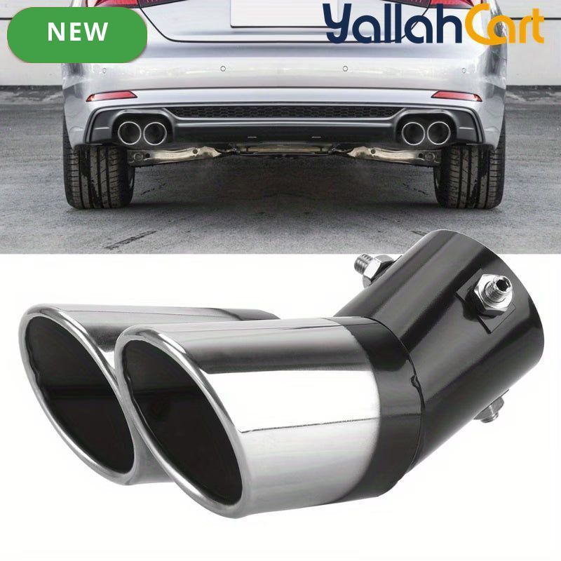 Universal Double Outlet Chrome Exhaust Tail Pipe Stainless Steel Curved Muffler Trim