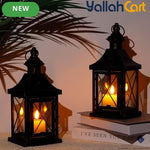 TRIROCKS Set of 2 Decorative Candle Lanterns – 27.94cm Metal Hanging Lanterns with Golden Brush Finish