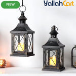 TRIROCKS Set of 2 Decorative Candle Lanterns – 27.94cm Metal Hanging Lanterns with Golden Brush Finish