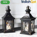 TRIROCKS Set of 2 Decorative Candle Lanterns – 27.94cm Metal Hanging Lanterns with Golden Brush Finish