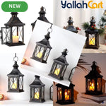 TRIROCKS Set of 2 Decorative Candle Lanterns – 27.94cm Metal Hanging Lanterns with Golden Brush Finish