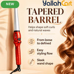Tapered Barrel Ceramic Curling Wand – Red Hair Curler for Soft Curls & Waves