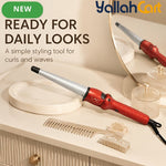 Tapered Barrel Ceramic Curling Wand – Red Hair Curler for Soft Curls & Waves