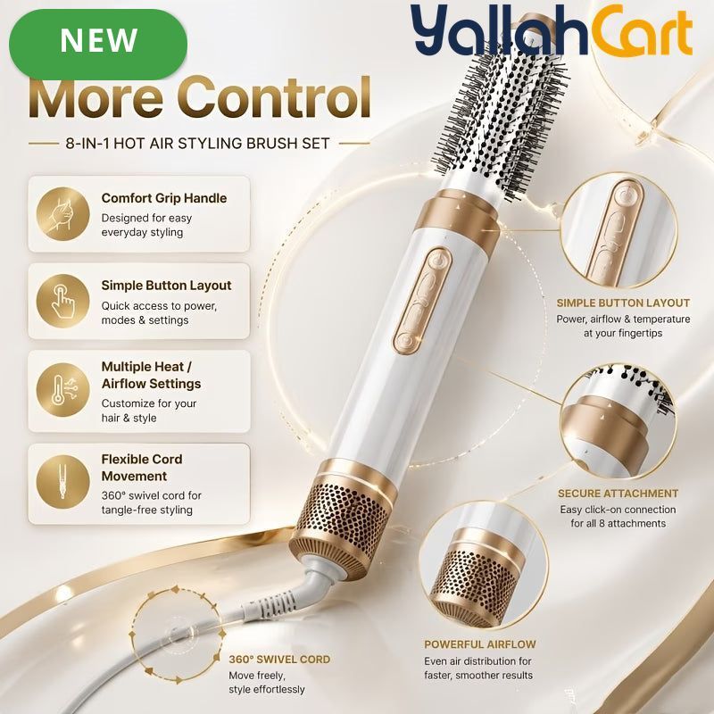 3-in-1 Hot Air Brush & Blow Dryer with Negative Ion Technology – White