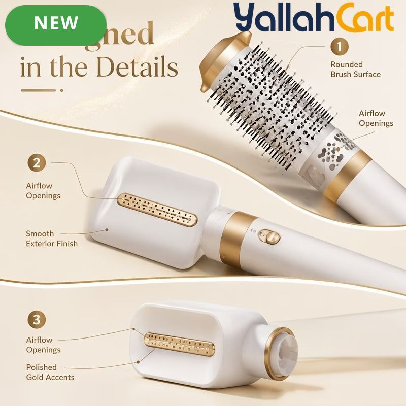3-in-1 Hot Air Brush & Blow Dryer with Negative Ion Technology – White