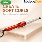 Tapered Barrel Ceramic Curling Wand – Red Hair Curler for Soft Curls & Waves