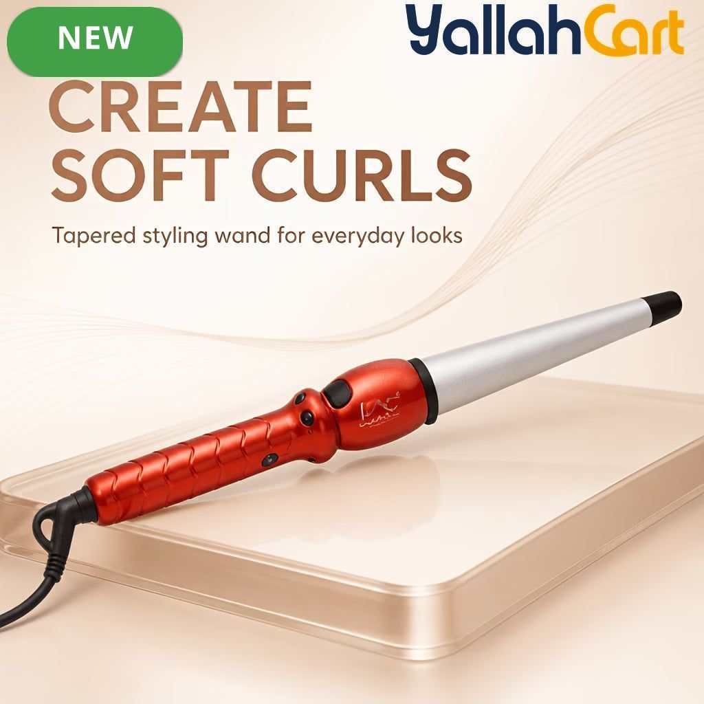 Tapered Barrel Ceramic Curling Wand – Red Hair Curler for Soft Curls & Waves