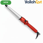 Tapered Barrel Ceramic Curling Wand – Red Hair Curler for Soft Curls & Waves