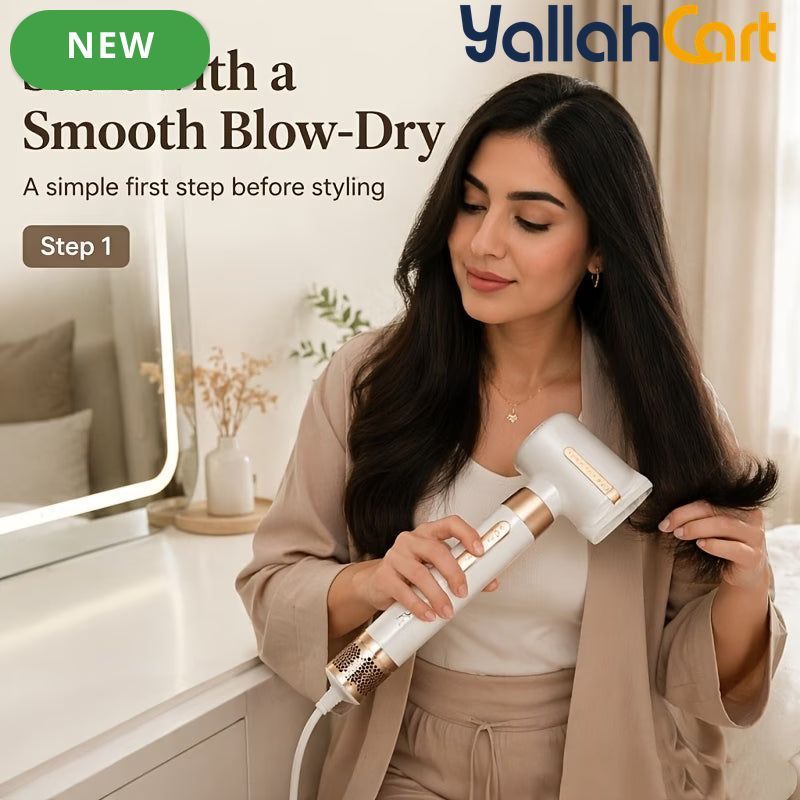 3-in-1 Hot Air Brush & Blow Dryer with Negative Ion Technology – White
