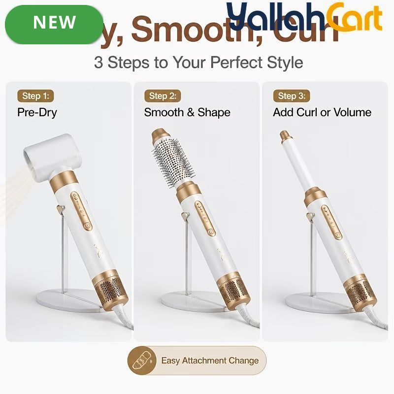 3-in-1 Hot Air Brush & Blow Dryer with Negative Ion Technology – White
