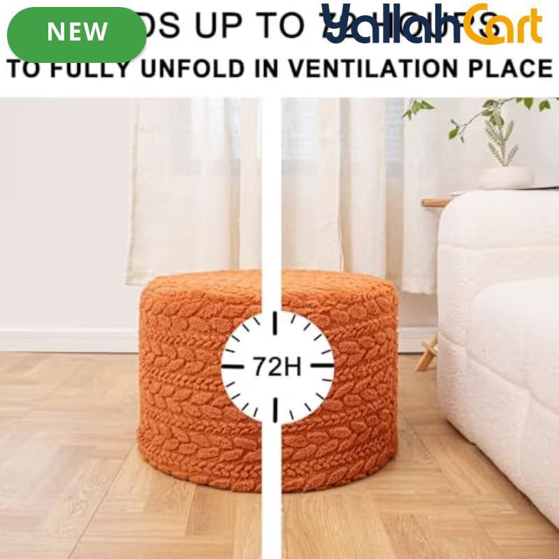 Round Burnt Orange Pouf Ottoman – Boho Footrest with High-Density Foam & Non-Slip Cover