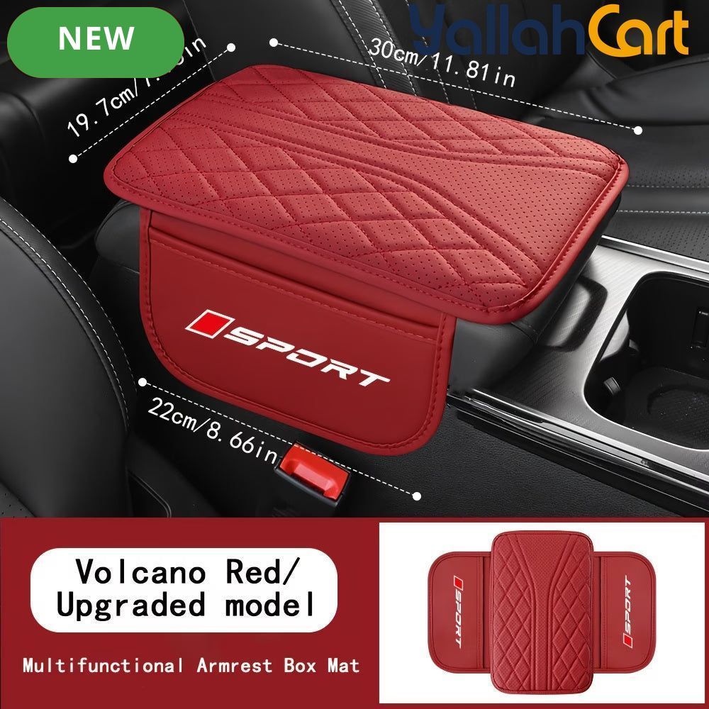 Faux Leather Car Center Armrest Pad with Dual Side Storage Pockets