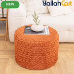 Round Burnt Orange Pouf Ottoman – Boho Footrest with High-Density Foam & Non-Slip Cover