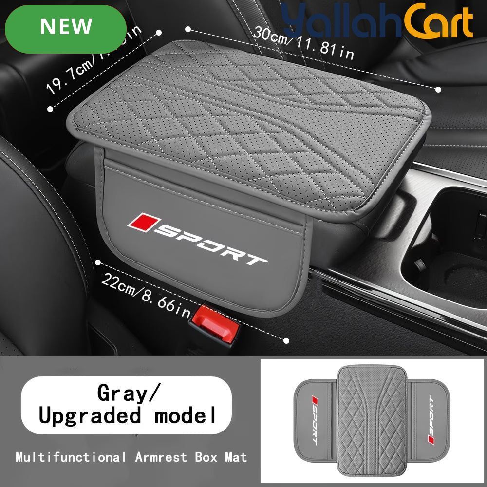 Faux Leather Car Center Armrest Pad with Dual Side Storage Pockets