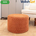 Round Burnt Orange Pouf Ottoman – Boho Footrest with High-Density Foam & Non-Slip Cover