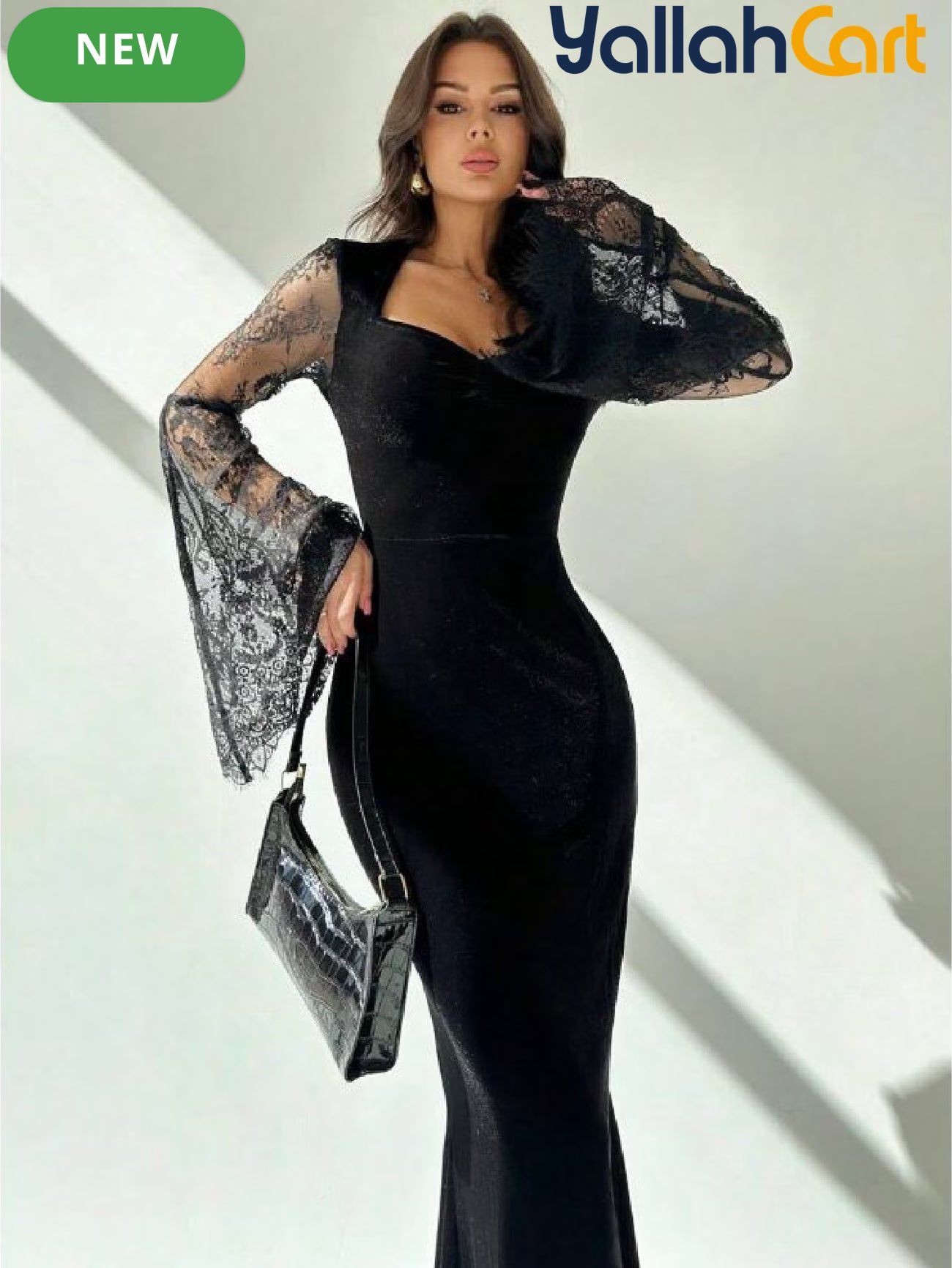 Gothic Off-Shoulder Lace Trim Dress with Bell Sleeves
