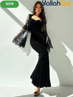 Gothic Off-Shoulder Lace Trim Dress with Bell Sleeves