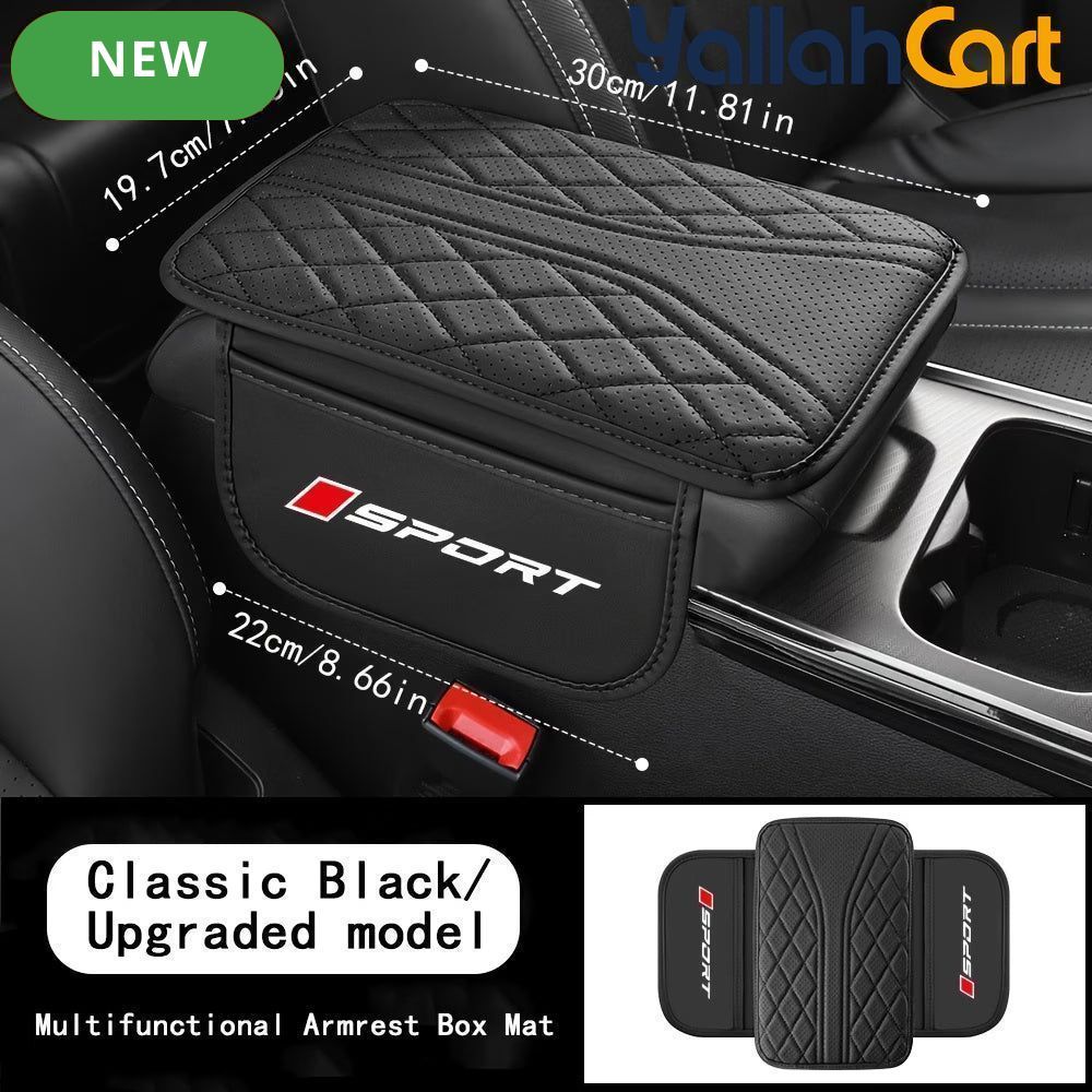 Faux Leather Car Center Armrest Pad with Dual Side Storage Pockets