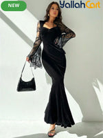 Gothic Off-Shoulder Lace Trim Dress with Bell Sleeves