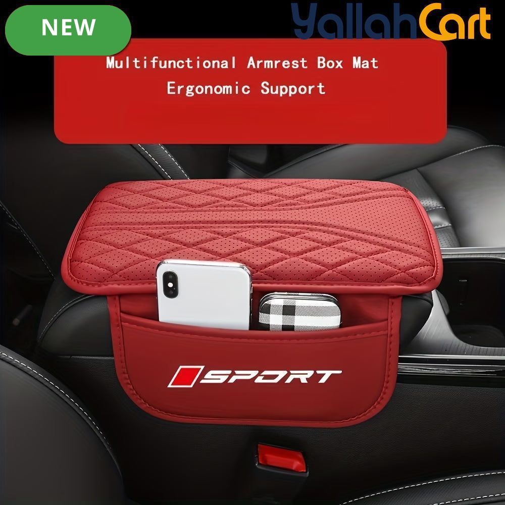 Faux Leather Car Center Armrest Pad with Dual Side Storage Pockets