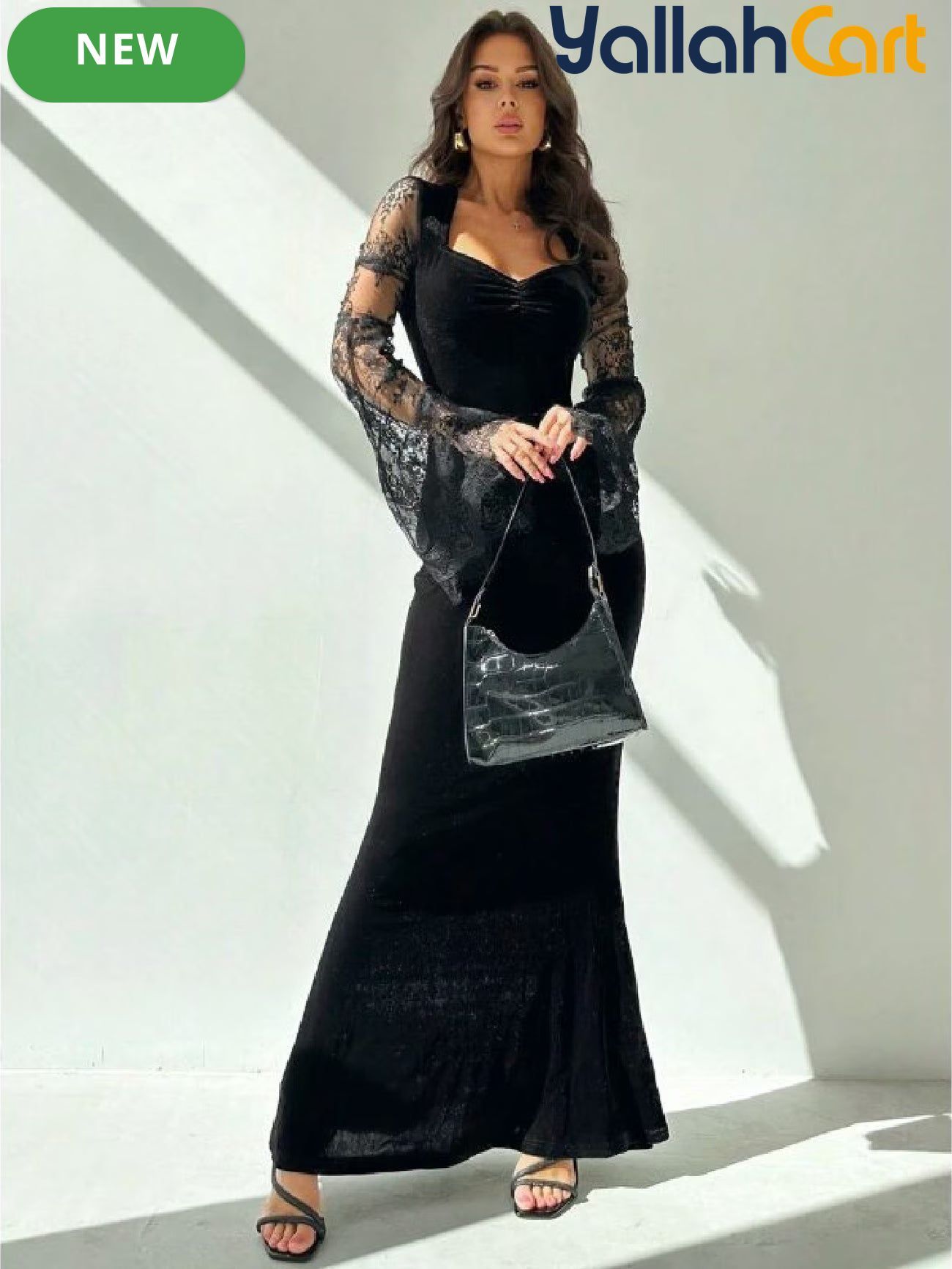 Gothic Off-Shoulder Lace Trim Dress with Bell Sleeves