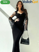 Gothic Off-Shoulder Lace Trim Dress with Bell Sleeves