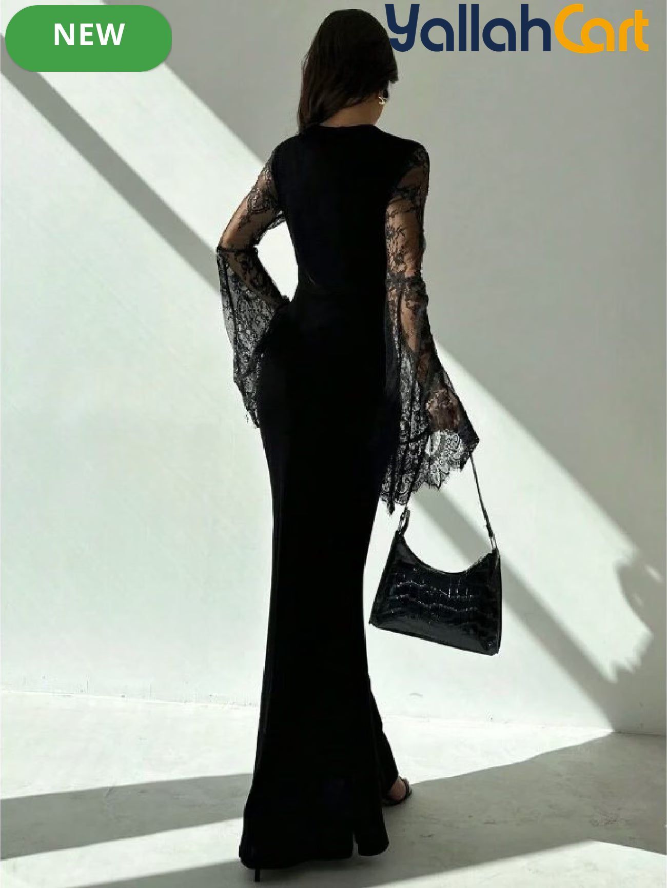 Gothic Off-Shoulder Lace Trim Dress with Bell Sleeves