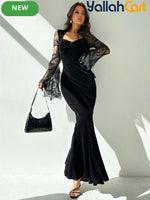 Gothic Off-Shoulder Lace Trim Dress with Bell Sleeves