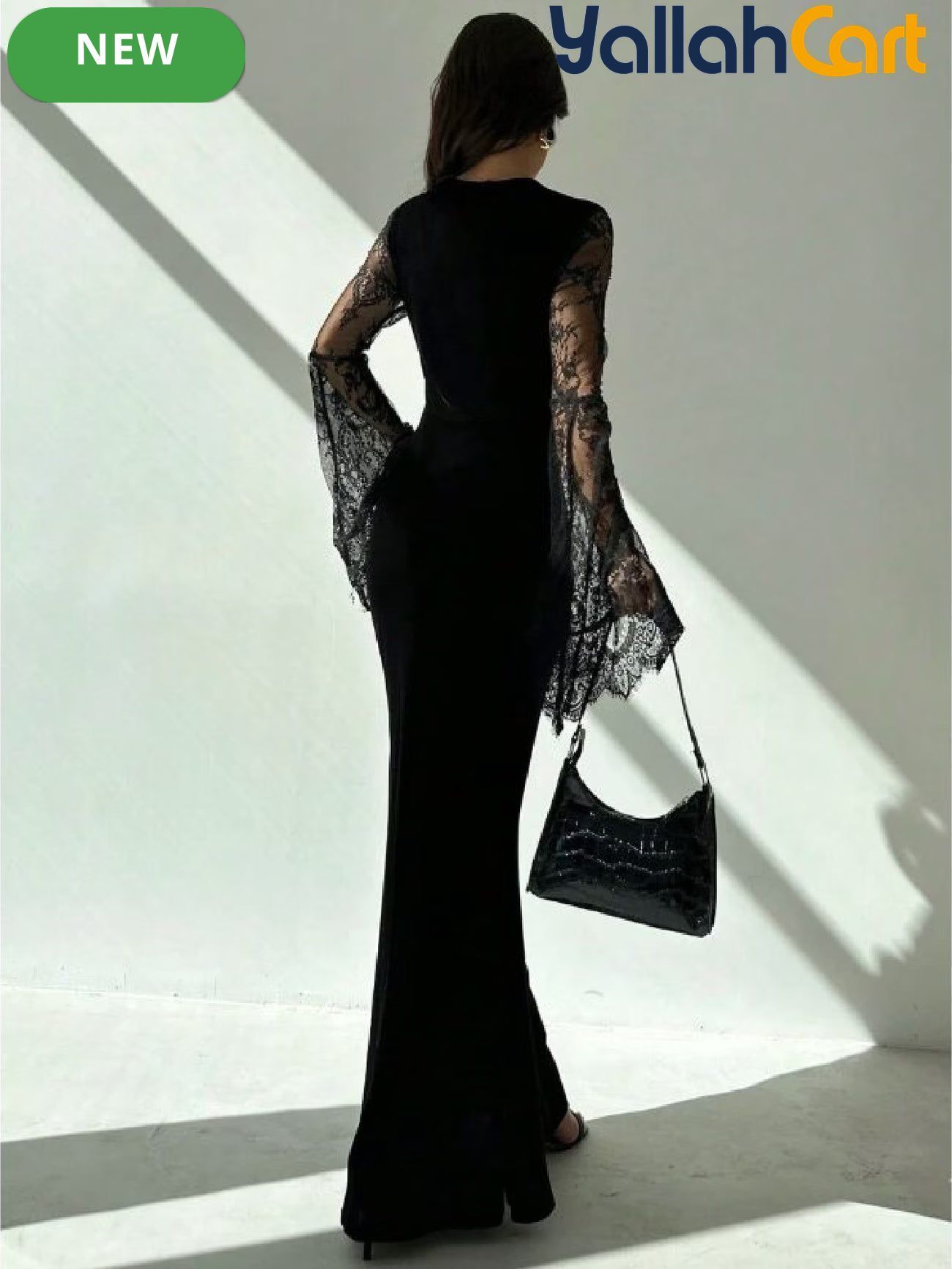 Gothic Off-Shoulder Lace Trim Dress with Bell Sleeves