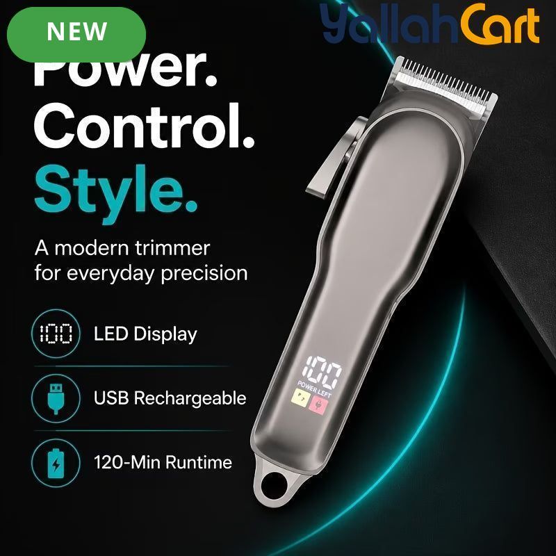 Rose Golden Metal Hair Trimmer with LED Battery Display, Cordless Clipper