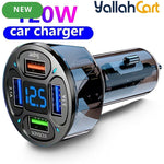 120W 4-Port USB Car Charger with Digital Display Fast Charging