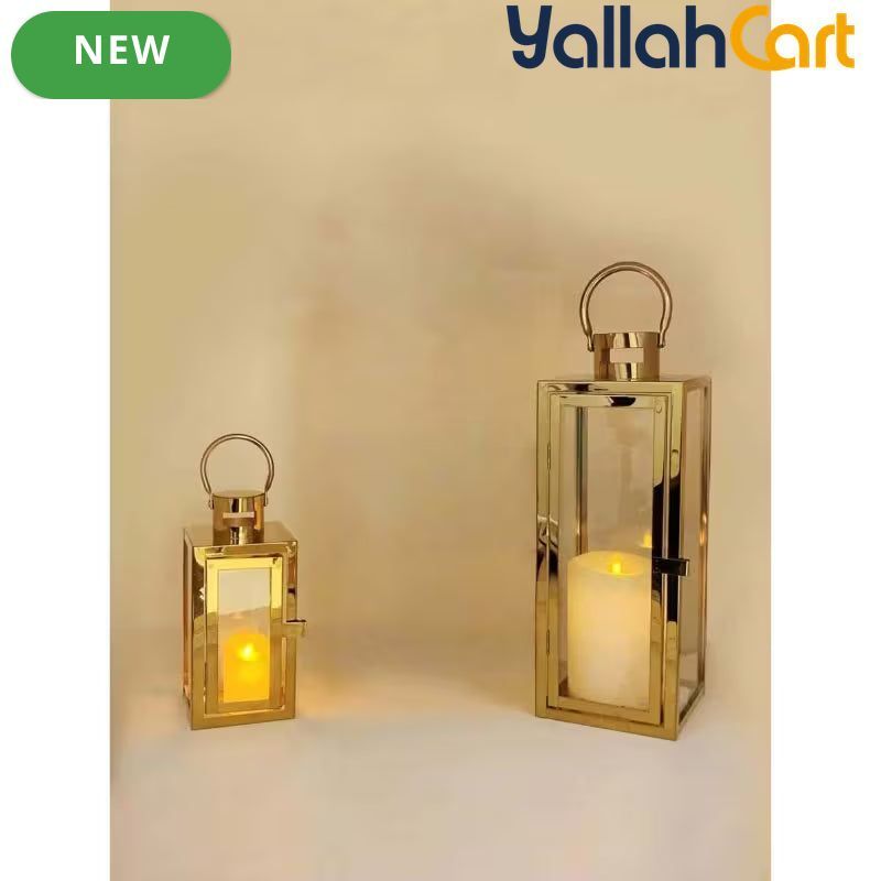 Elegant Champagne Gold Glass Candle Holder – Windproof Stainless Steel Floor-Standing Lantern