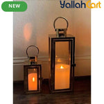 Elegant Champagne Gold Glass Candle Holder – Windproof Stainless Steel Floor-Standing Lantern