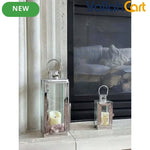 Elegant Champagne Gold Glass Candle Holder – Windproof Stainless Steel Floor-Standing Lantern