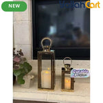 Elegant Champagne Gold Glass Candle Holder – Windproof Stainless Steel Floor-Standing Lantern