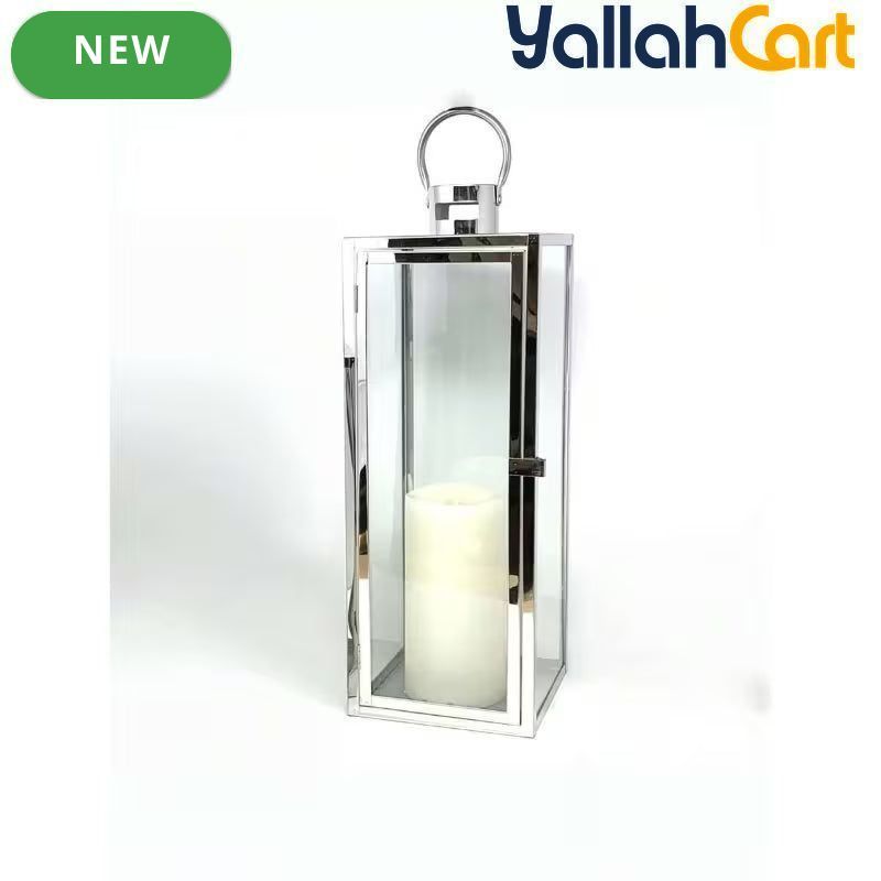 Elegant Champagne Gold Glass Candle Holder – Windproof Stainless Steel Floor-Standing Lantern