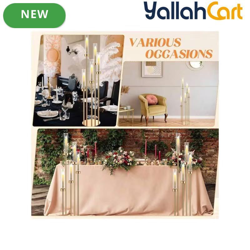 107.95cm 5-Arm Golden Floor Candle Holder – Metal Centerpiece for Weddings & Home Décor