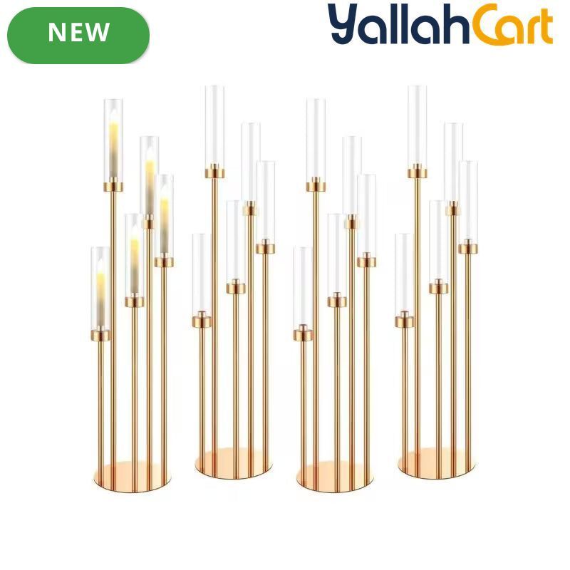 107.95cm 5-Arm Golden Floor Candle Holder – Metal Centerpiece for Weddings & Home Décor