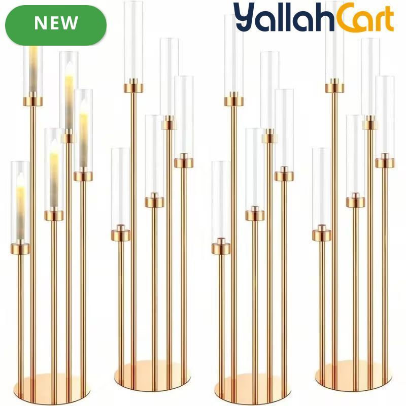 107.95cm 5-Arm Golden Floor Candle Holder – Metal Centerpiece for Weddings & Home Décor