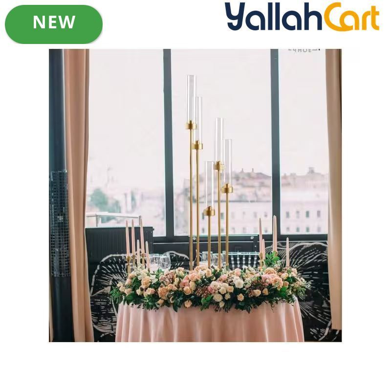 107.95cm 5-Arm Golden Floor Candle Holder – Metal Centerpiece for Weddings & Home Décor