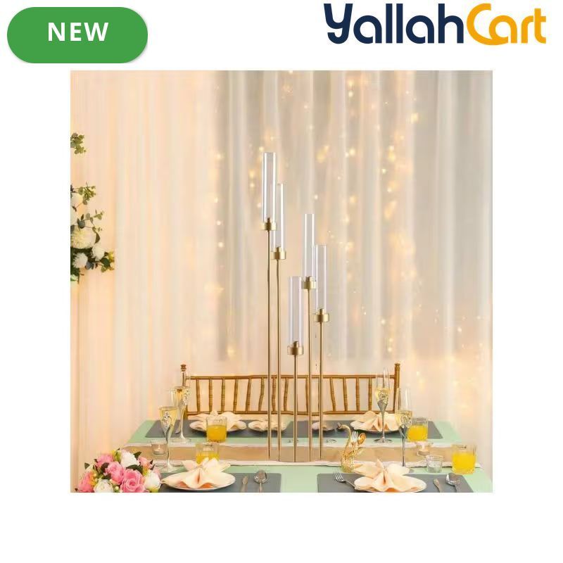 107.95cm 5-Arm Golden Floor Candle Holder – Metal Centerpiece for Weddings & Home Décor