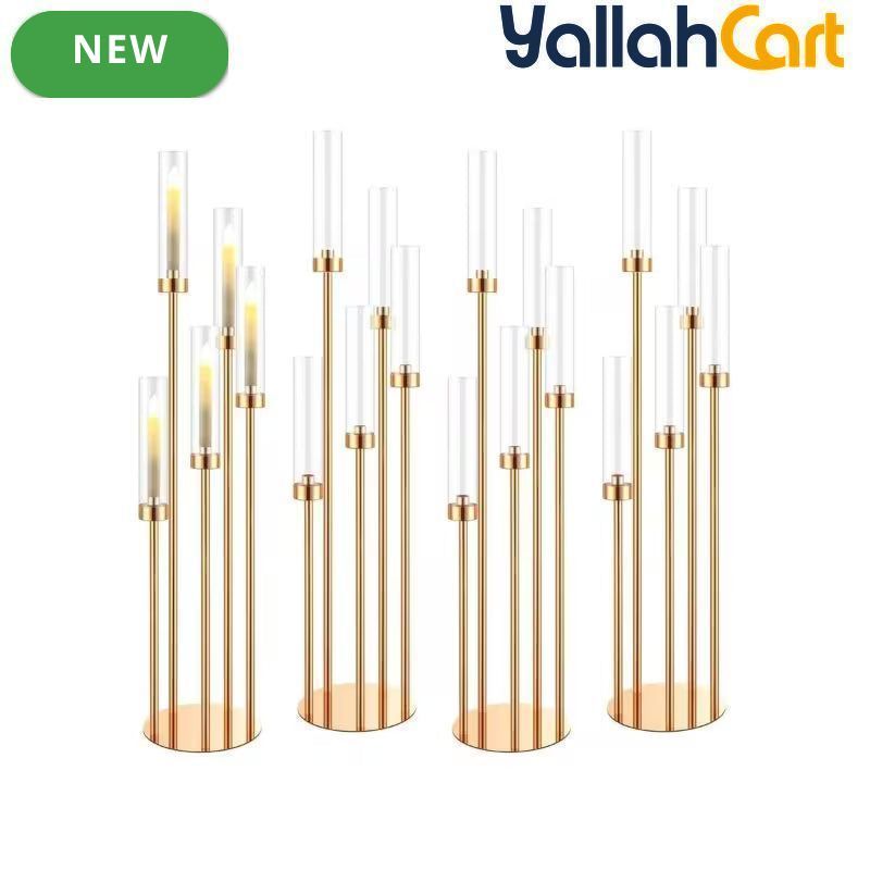 107.95cm 5-Arm Golden Floor Candle Holder – Metal Centerpiece for Weddings & Home Décor