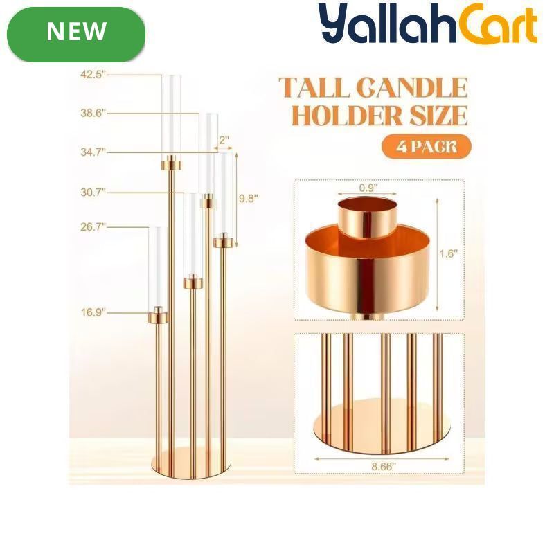 107.95cm 5-Arm Golden Floor Candle Holder – Metal Centerpiece for Weddings & Home Décor