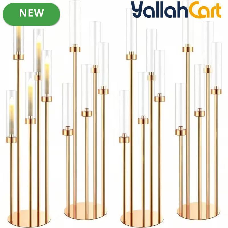 107.95cm 5-Arm Golden Floor Candle Holder – Metal Centerpiece for Weddings & Home Décor