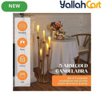 107.95cm 5-Arm Golden Floor Candle Holder – Metal Centerpiece for Weddings & Home Décor